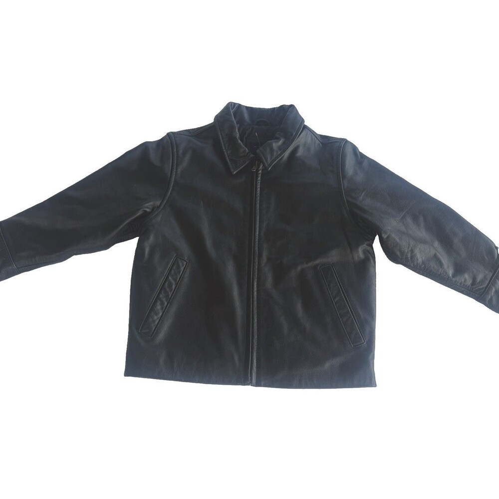 Gap Vintage 2000 Black Genuine Leather Jacket Sz XS  4 - 5 Kids Y2K